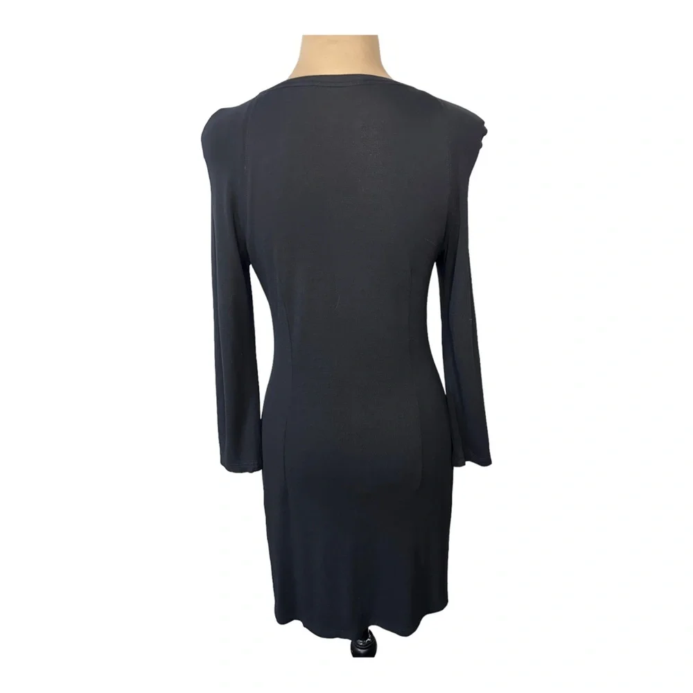 Donna Karan Black Jersey Knit Dress Minimalist Long Sleeve Side Slit Small